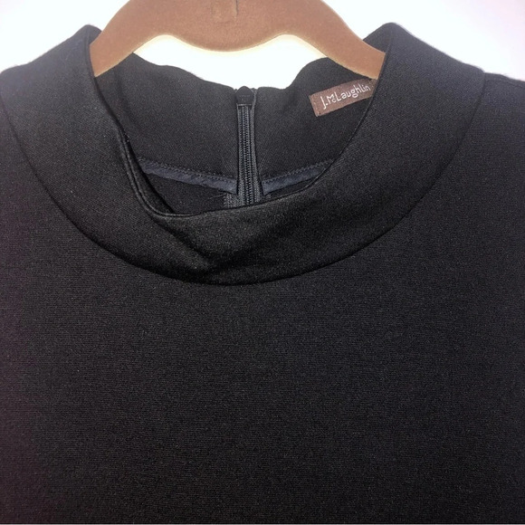 J. McLaughlin Black High Neck Sleeveless Top Blouse XL Back Zipper Peplum Bottom - Picture 6 of 9